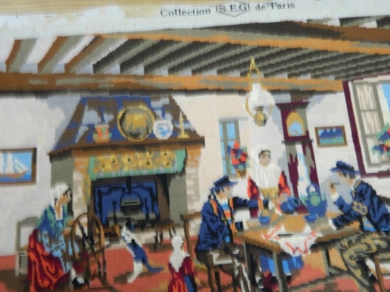 SEG Paris La Bolée Tapisserie Cuisine Rustique Bretagne canevas Vintage 74x48cm - Photo 2/2