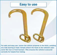 2 Pack 15" Inch J Hook Steel G70 Grade 5400 lb Capacity Yellow Zinc Plated 