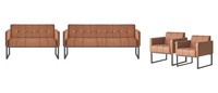 Arbeitszimmer-Set 4Tlg 2X 3-Sitzer 2X Sessel Braun Einfarbig Modern Stil
