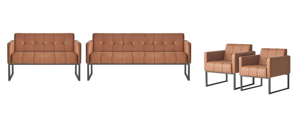 Arbeitszimmer-Set 4Tlg 2X 3-Sitzer 2X Sessel Braun Einfarbig Modern Stil-image