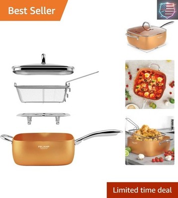 11-Inch Ceramic Nonstick Deep Square Frying Pan Set with Glass Lid, Stainless...