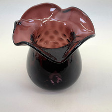 Fenton Amethyst Thumbprint Ruffled Rim Vase 4 3/8" Vintage