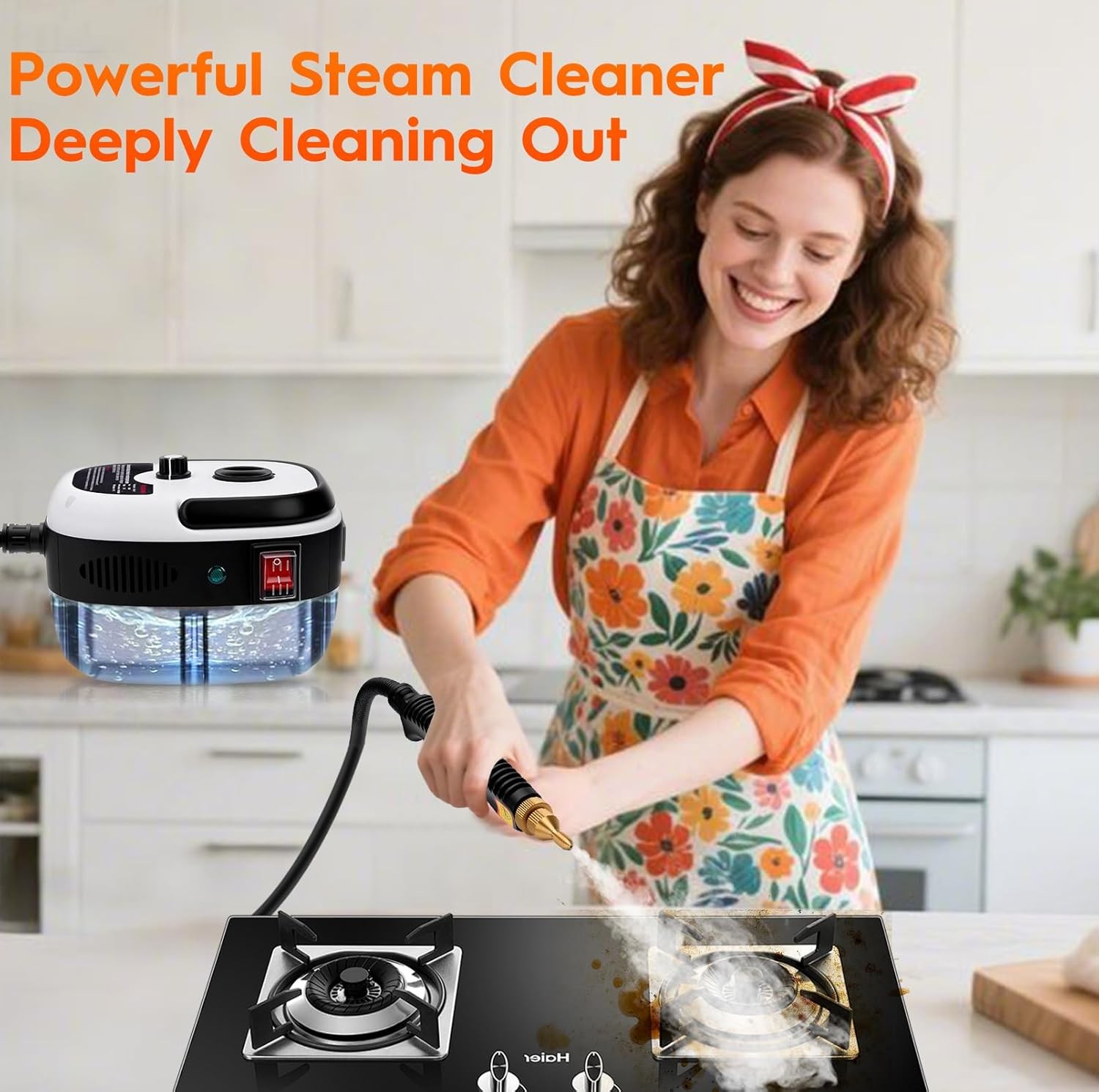 Efficient Portable Steam Cleaner 2500W with 6 Speed Setting in White Finish