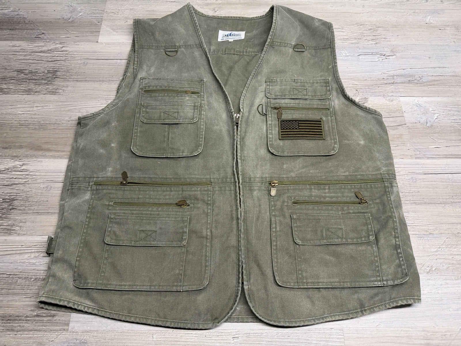 Tactical Utility Vest Olive Multi Pocket Concealed Carry Fishing Hunting Flag XL