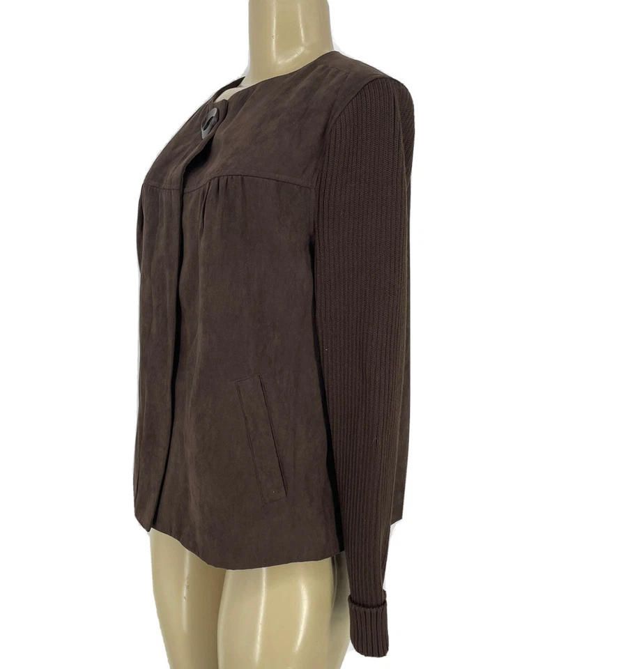 NEW Studio Works Size 10 Women Brown Jacket Knit Sleeve Magnetic Closure D3 - Image 3 of 4