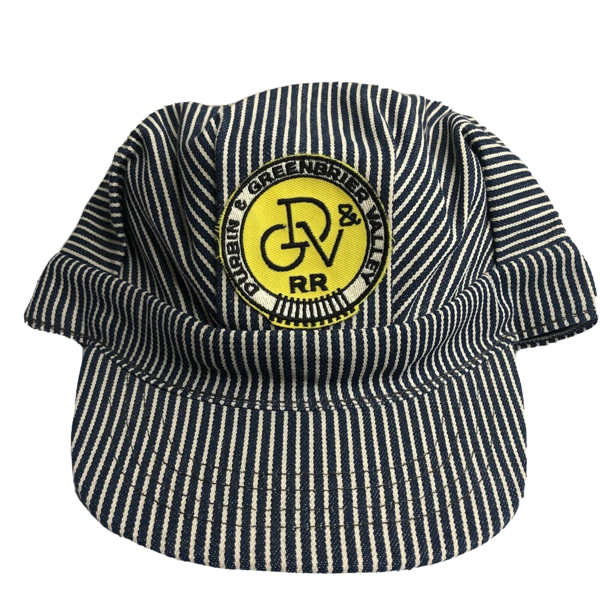 Vintage Train Conductor Hat Dublin Valley Mens Medium Blue White Pinstripe Cargo