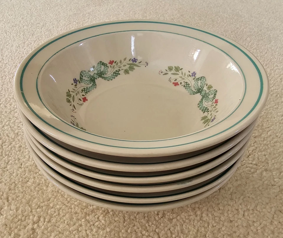 Juego de 6 cuencos de sopa de porcelana de gres Century cinta verde de 7,25" de diámetro/6 Foto 2 de 4