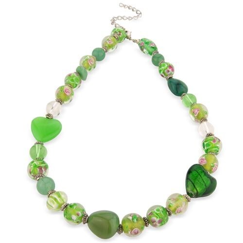 Green Cristallo Floral Heart Necklace / Beautiful Jewellery Item.