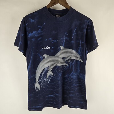 Vintage 90's DOLPHIN Florida AOP All Over Print T-Shirt M Sherry's Best