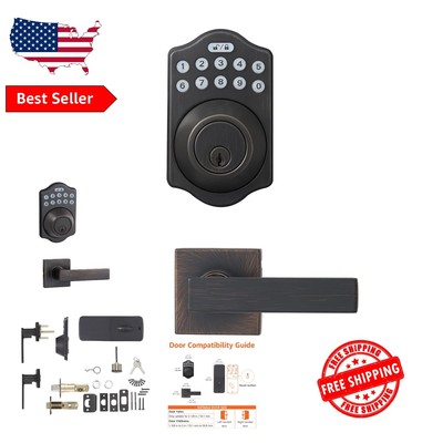 Reversible Keyless Touchpad Door Lock with Passage Lever - Elegant Bronze Design