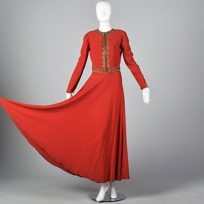 chinese dress ladies 1940s Ruche Long Sleeve Chiffon Gown- S main image 0