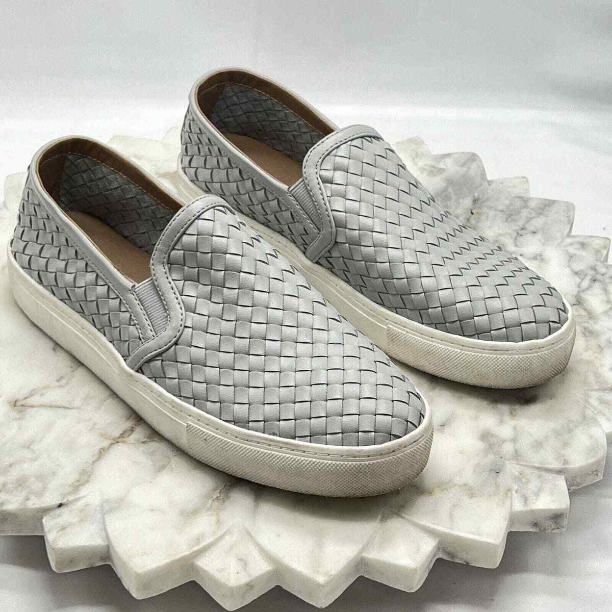 【Steve Madden】レザー スリップオン フラット Steve Madden Womens Gray Woven Leather Slip On Low Top Flat