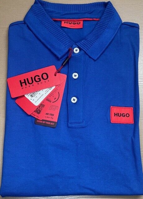 HUGO - Cotton-piqué slim-fit polo shirt with red logo label