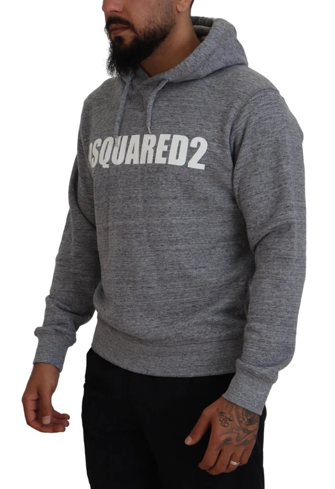 DSQUARED2 Sweater Gray Cotton Hooded Logo Print Men Pullover IT48/US38/M 670usd - Image 2 of 4