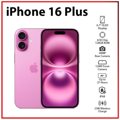Apple iPhone 16 Plus 5G 8GB+128GB PINK Dual SIM Unlocked iOS