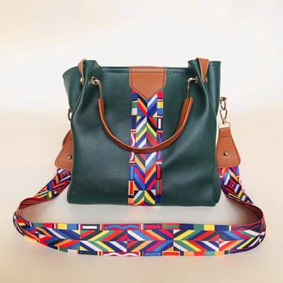 Aztec Strap Layla Tote Bag Purse Handbag Green 5 Piece Set Bag Leather