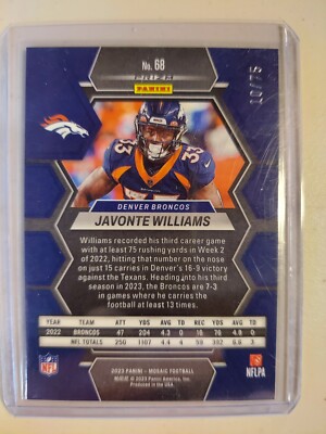 2023 Panini Mosaic JAVONTE WILIAMS Blue No Huddle Disco Prizm /75