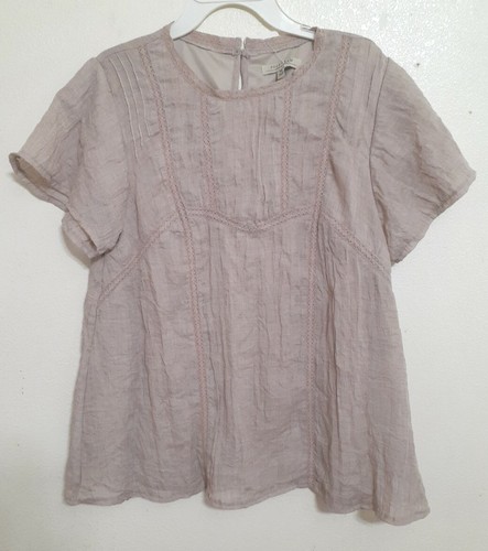 Polagram embroidery blouse, brown, Sz Medium