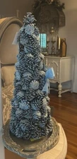 Lavish Home 24” Blue Metallic Pinecone Christmas Cone Tree Tabletop Decoration
