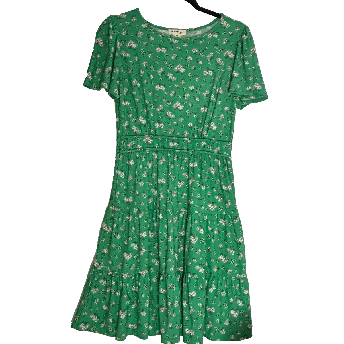 Monteau Los Angeles Dress Size Medium Mid Length floral green bell sleeve  simple | eBay