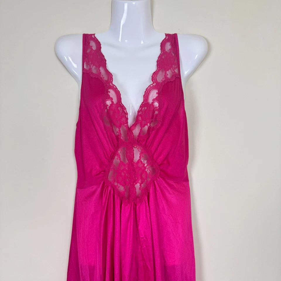 复古 Adonna 女式懒人迷笛连衣裙 L 码 V 领蕾丝粉色女性精致 — 第 2/4 张图片