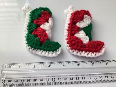 Crochet Christmas Ornaments Granny Square Stockings 2 Small Candy Canes Holders.