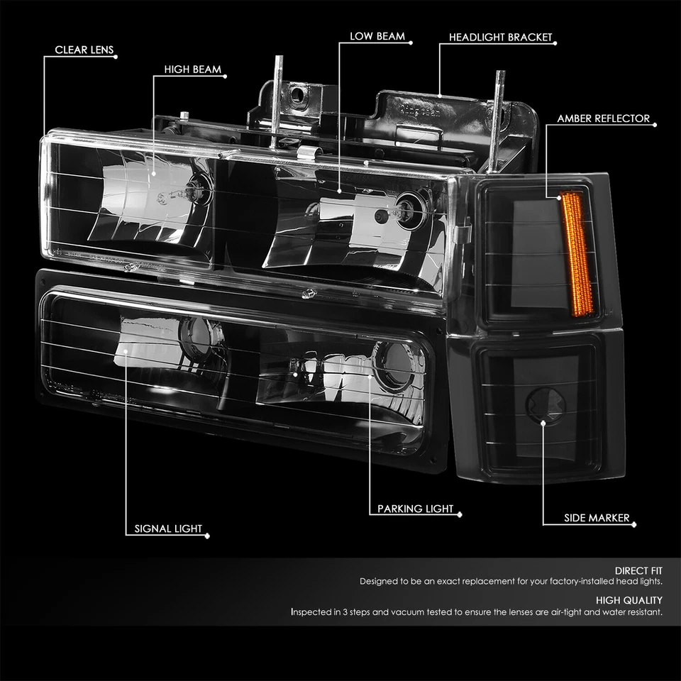 PARA GMT400 CHEVY C10 NEGRO 8 PIEZAS FARO + PARACHOQUES + SEÑAL + LUZ TRASERA LED 3D transparente Foto 4 de 4