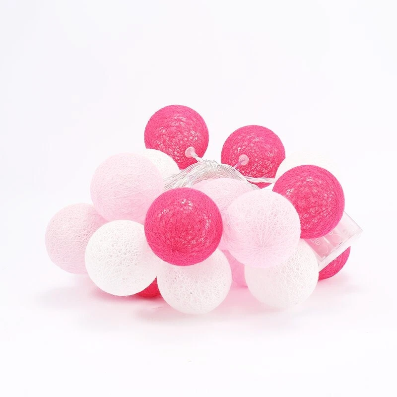Pink Cotton Ball String Light 2M 20LED Pink/White Ball Battery Indoor Decor Girl