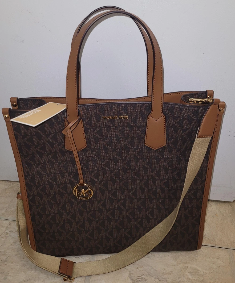 MICHAEL KORS Maple Large NS Tote Brown MK Signature Logo Crossbody 