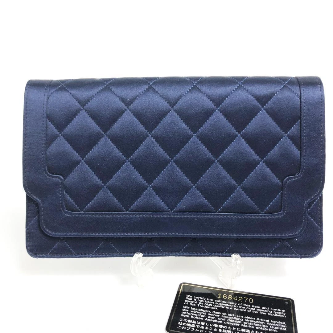 Chanel Satin Clutch Bag Quilted Navy w/Guarantee Card 14cm x 21.8cm x 2.6cm  Auth