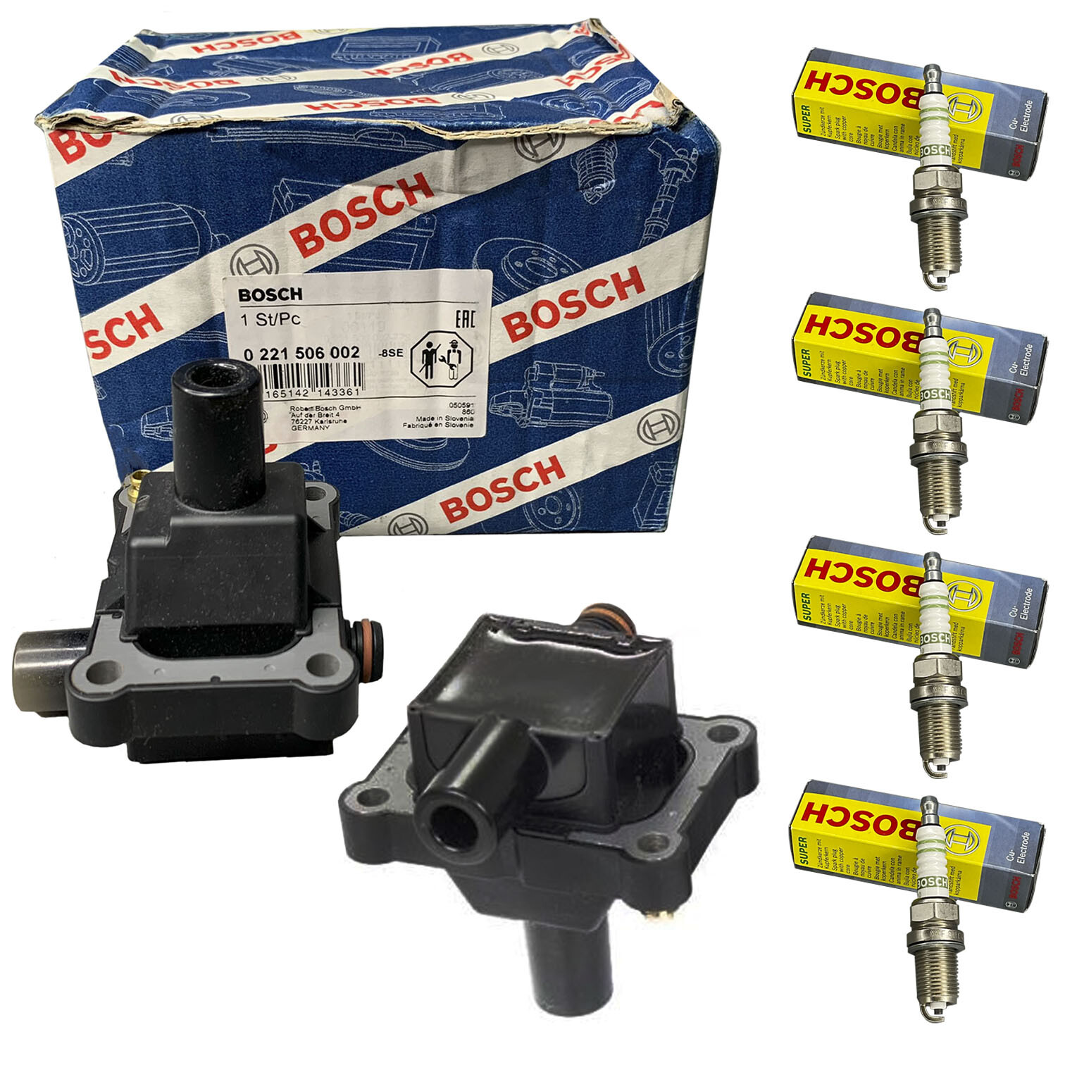 Bosch Ignition Coil 2PCS  Spark Plug 4PCS Set For 93-97 Mercedes E320 S320 C280