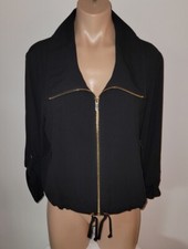 Cache NWT Retro Medium Black Gold Accent Zipper Front 3/4 Sleeve Jacket