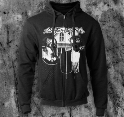 Dystopia 'American Gothic' Black Sweatshirt - Gildan Men's Hoodie/Zipper/Crew
