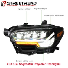 Streetrend Full LED Sequential Projector Headlights Black For 2016-2022 Tacoma