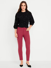 NEW Old Navy Womens High Waist Stretch Pixie Skinny Ankle Pants Red Plaid 12 NWT