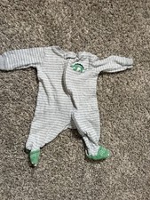 Carter's Dinosaur Sleep  Play Baby Bodysuit Gray Zip Pajama 3M