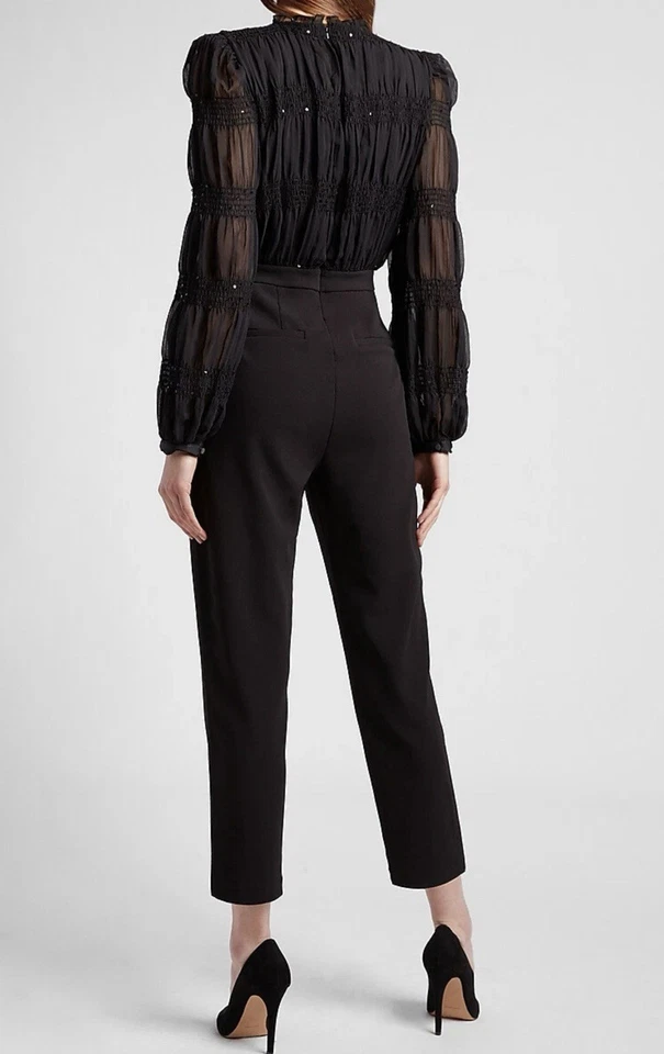 Mono Express negro de gasa con lentejuelas acanaladas para mujer mediano vacaciones caprichoso Foto 3 de 4