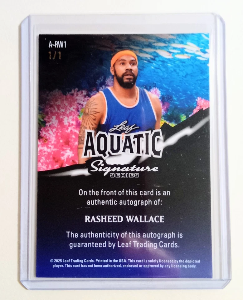 2025-Hoja Acuática-Rasheed Wallace-Pistones Detroit-1/1 - Autógrafo-Tortuga-Tarjeta Foto 2 de 2