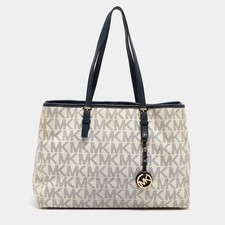 Borsa Jet Set Michael Kors blu navy bianca firmata rivestita in tela e pelle