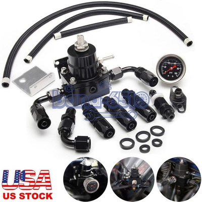 #ad #ad Adjustable Fuel Pressure Regulator Kit Oil Gauge 6AN Black US $32.89
