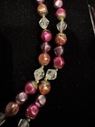 Vintage Double Strand Pink Purple & Clear Beaded Necklace with Pierced Earrings — photo 3