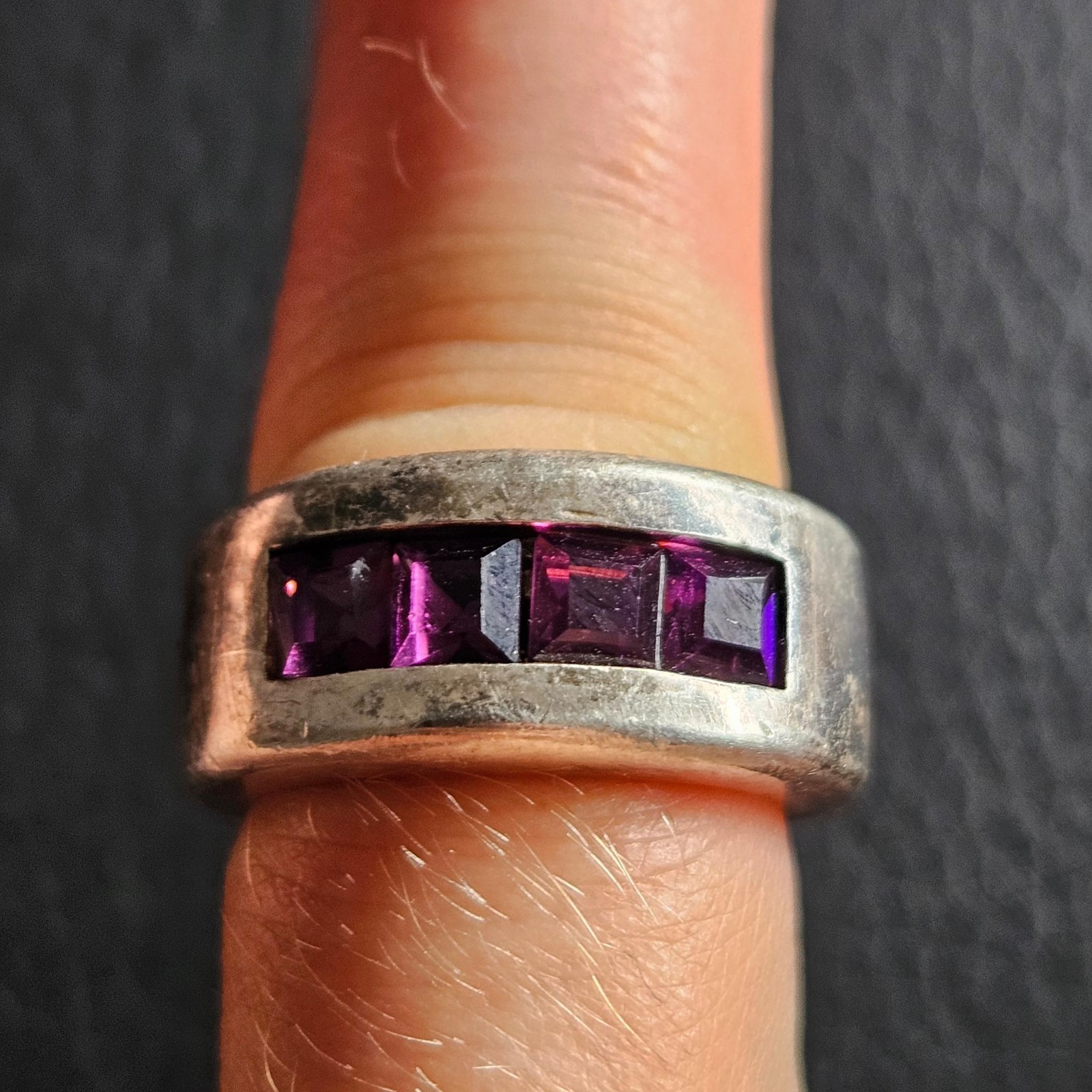 Purple Square Size Solid Silver Frame Four Stone … - image 5