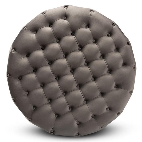 Baxton Studio Sasha Gray Velvet Upholstered Gold Finished Cocktail Ottoman - Picture 2 of 6