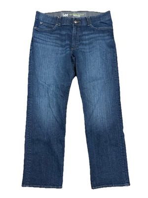 Lee Extreme Motion Regular Fit Straight Leg Denim Jeans 38 X 30 Whiskered Blue