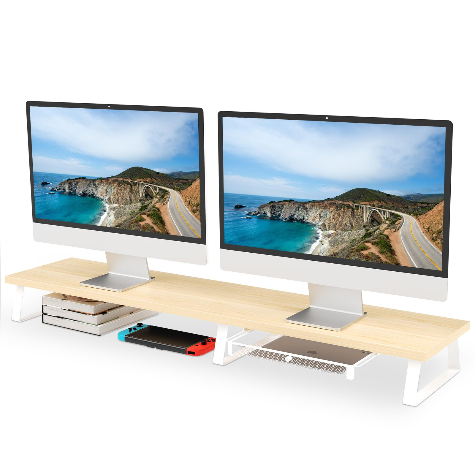 Dual Monitor Stand Riser with Drawer for 2 Monitors, Ergonomic Desk Organizer-image