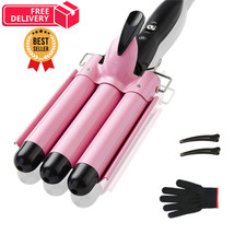 TOP4EVER 3 Barrel Curling Iron, 1-Inch Hair Crimper Tool for Women 25MM, Pink