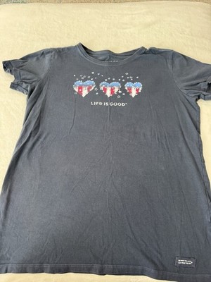 Life is Good Women's Americana Hearts Stars and Stripes S/S Crusher Tee Med E18