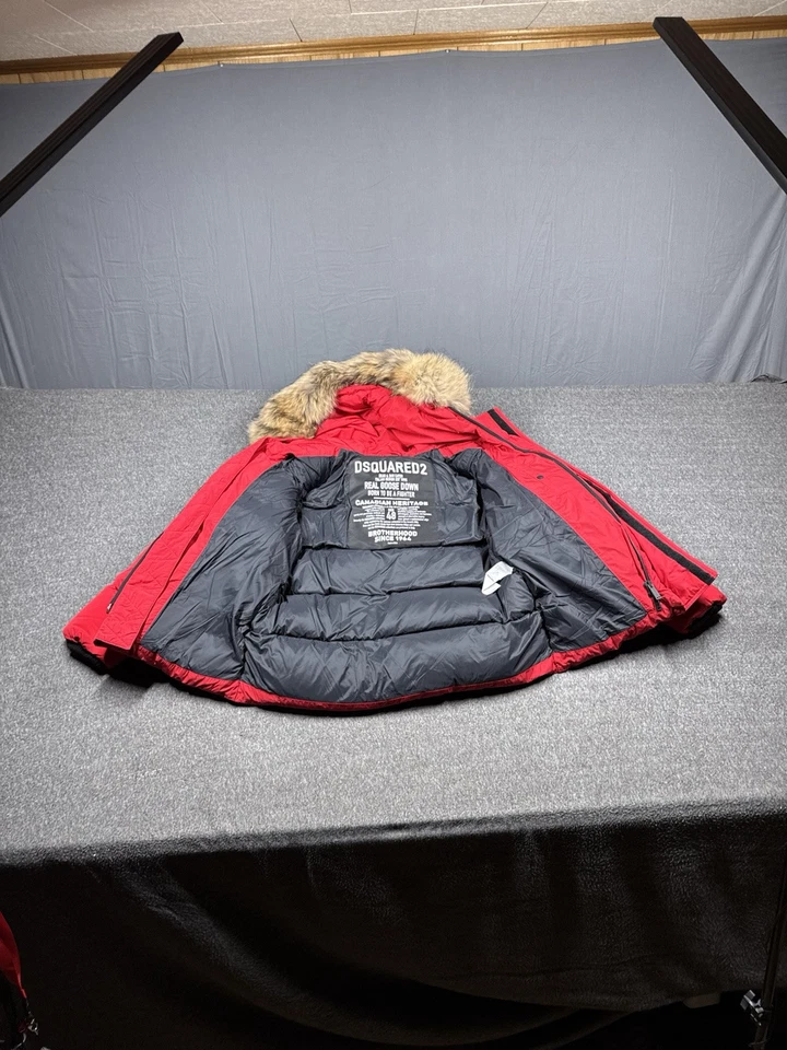 DSquared2 Arctic Aten Puffer Jacket Mens Size 48 Red Racoon Fur Goose Down - Image 2 of 4