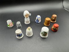 Lot Of 10 Thimbles - Porcelain, Glass, Wood