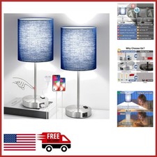 Set of 2 Touch Control Table Lamps with USB Ports for Bedroom Living Room